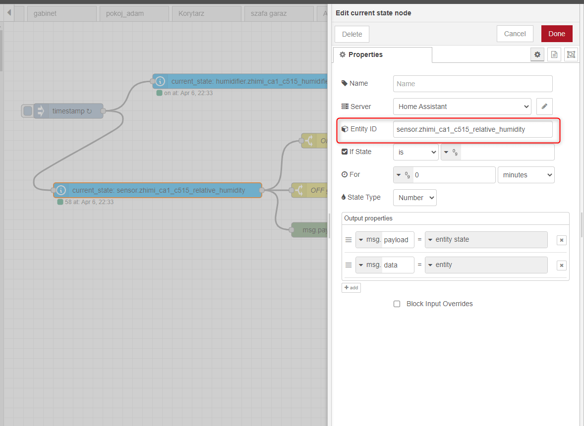 Opis noda Current State w Node Red
